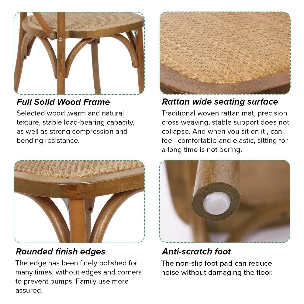 Wood Cross back Chair -Brown with Rattan Seat