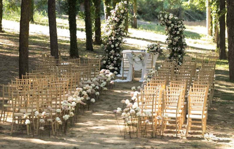 Woodland Serenity – Soft Blue Blush Forest Wedding Ceremony