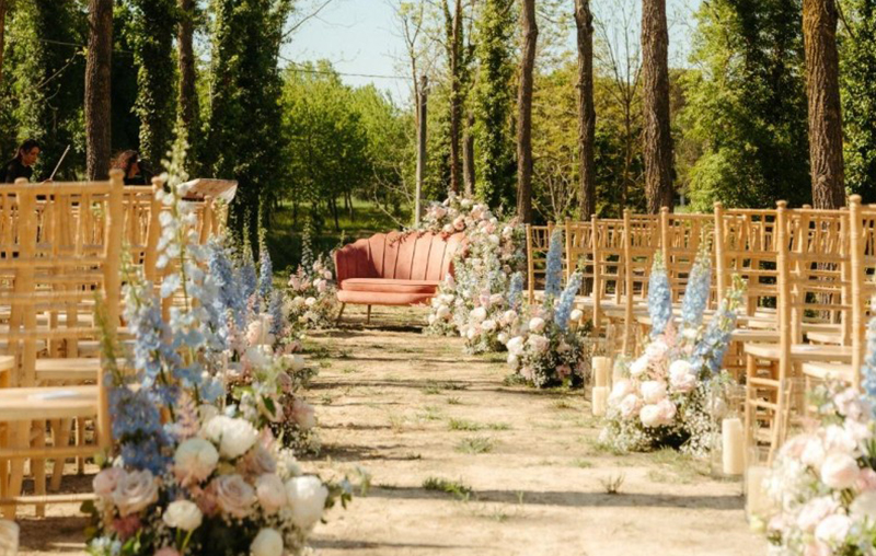 Woodland Serenity – Soft Blue Blush Forest Wedding Ceremony