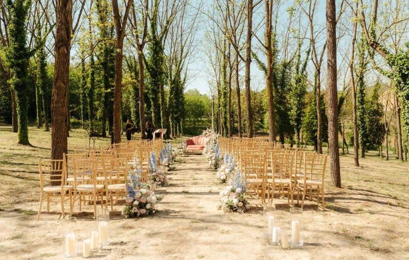 Woodland Serenity – Soft Blue Blush Forest Wedding Ceremony