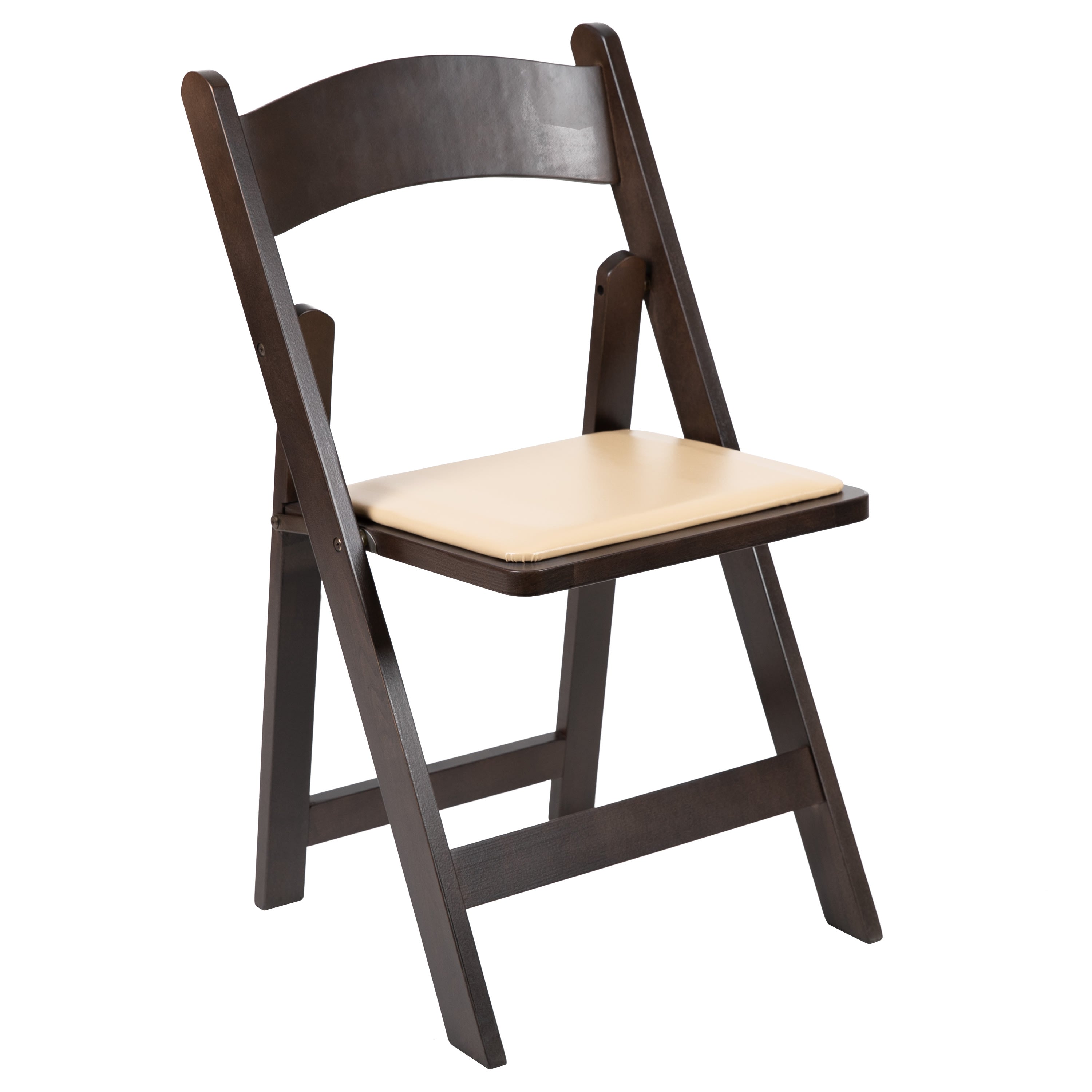 Mahogany Wood Folding Chair with Vinyl Padded Seat