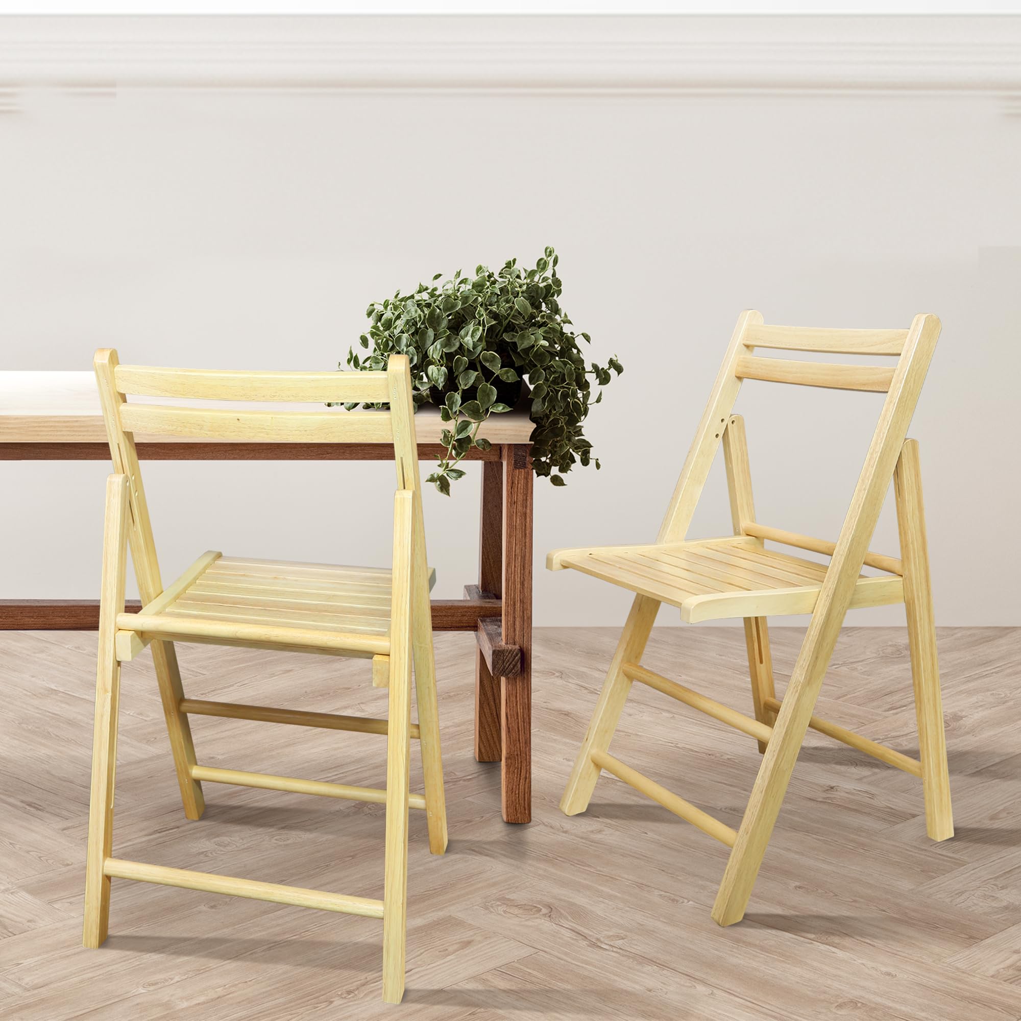 Natural Wood Slatted Folding Chair