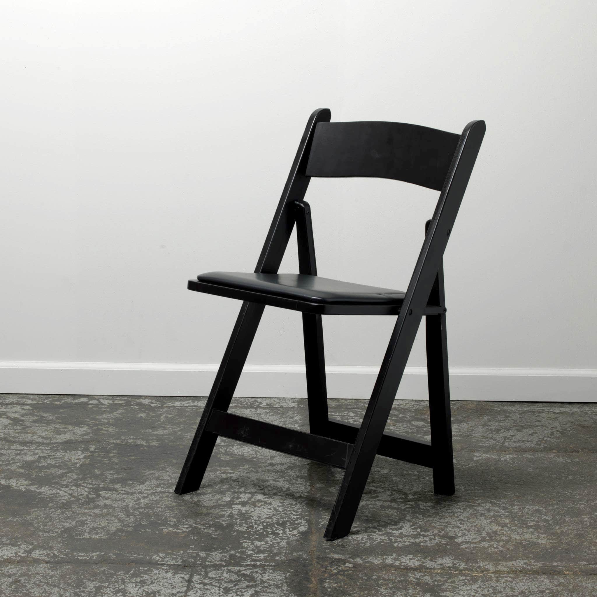 Black Padded Wood Folding Chair