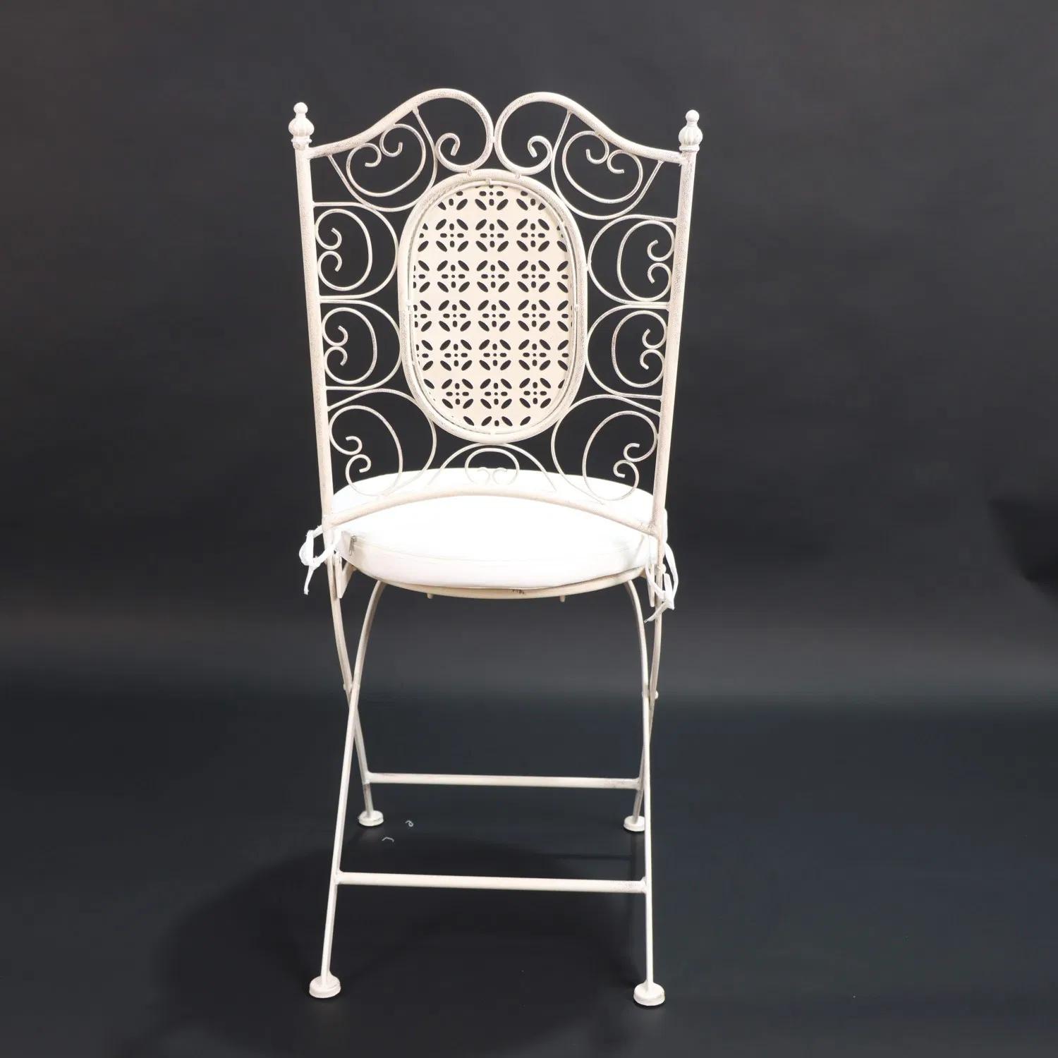 White Wrought Iron Bistro Folding Chair with Cushion