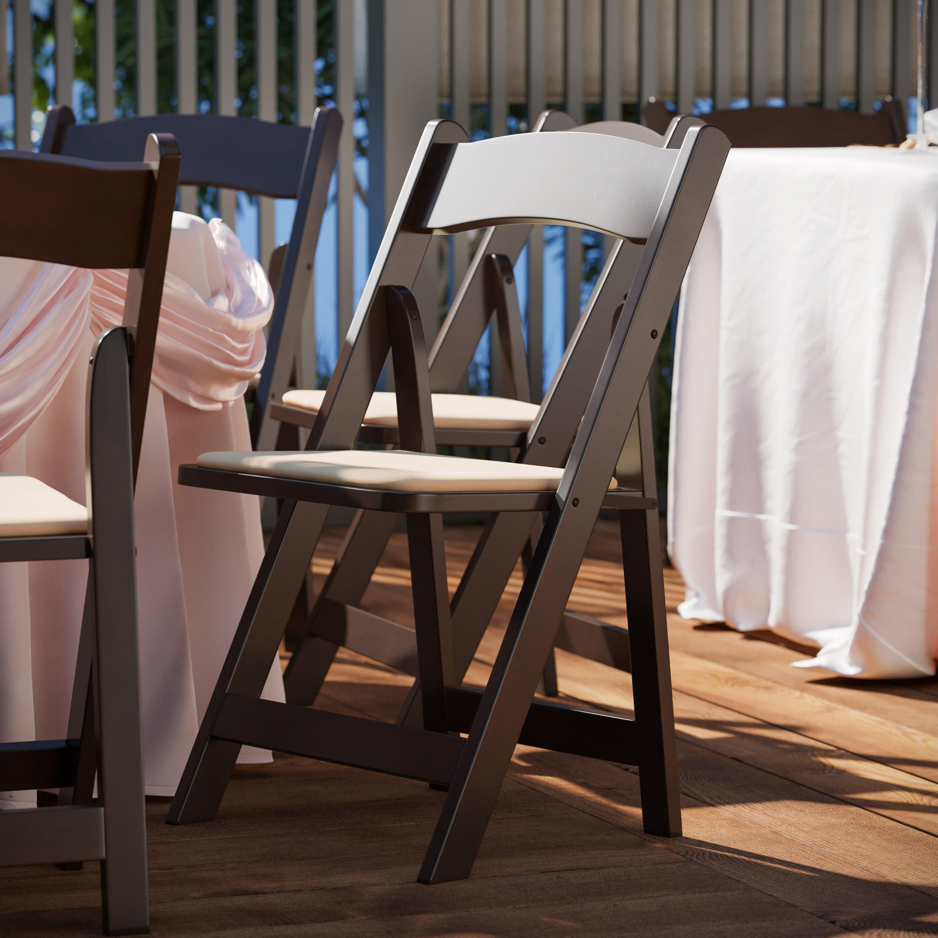 Mahogany Wood Folding Chair with Vinyl Padded Seat