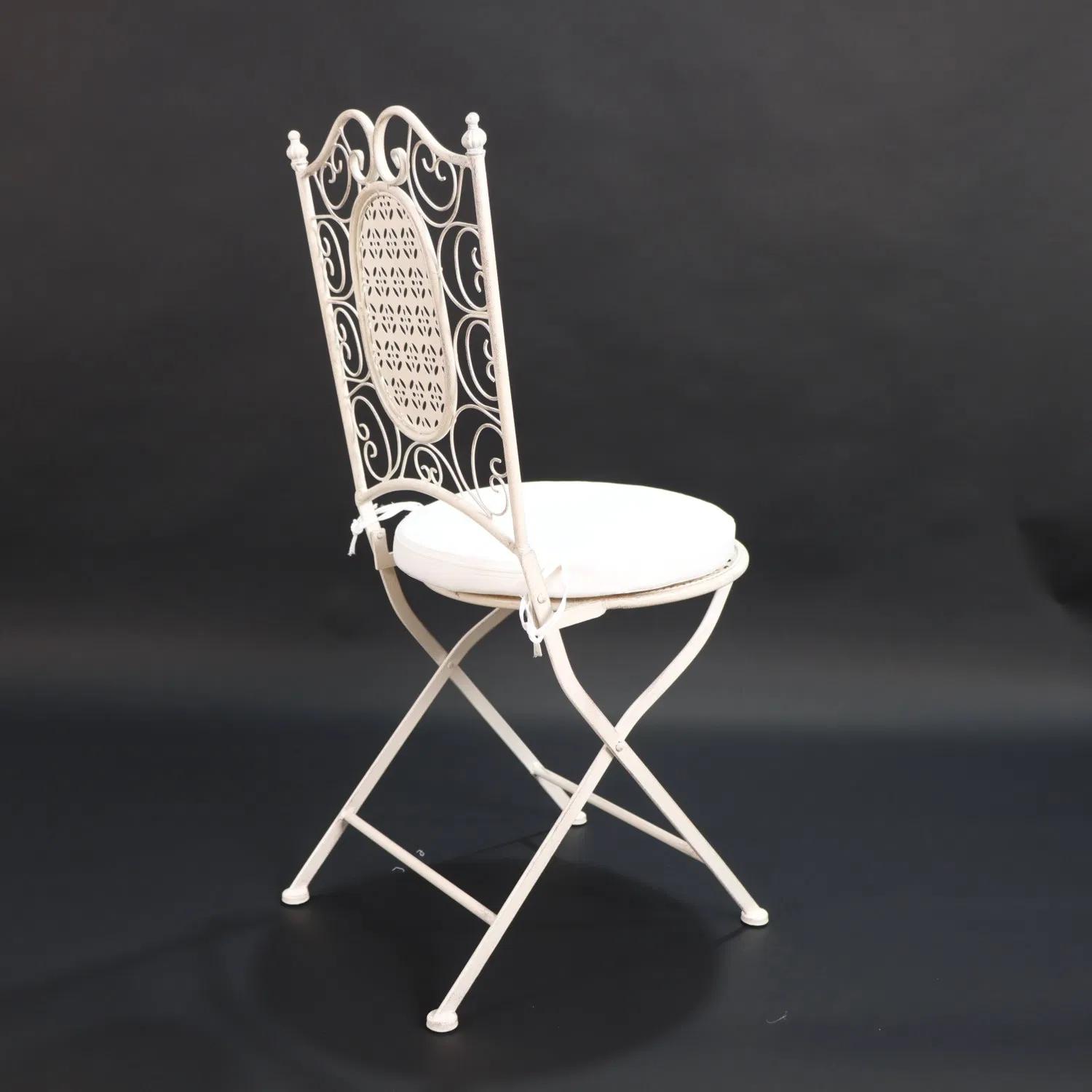 White Wrought Iron Bistro Folding Chair with Cushion