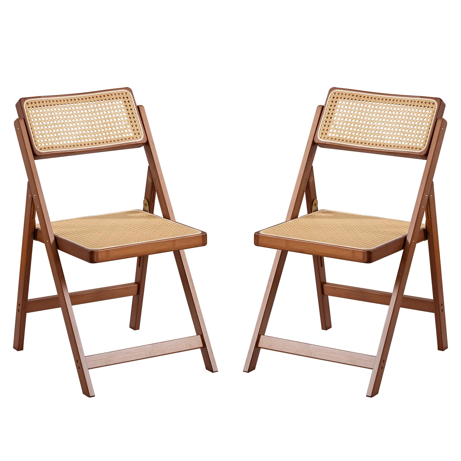 Dark Walnut Folding Chair with Rattan Seat & Back
