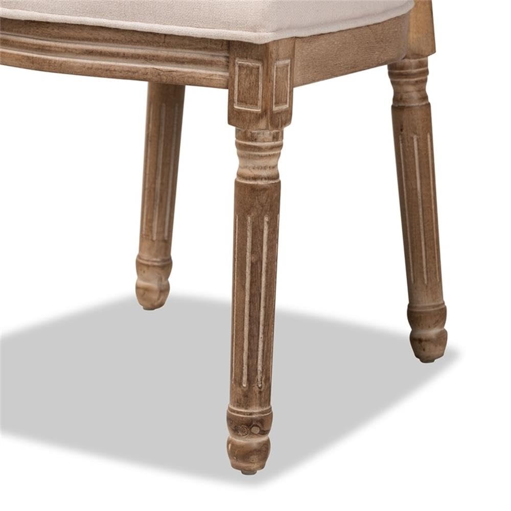 Wood Louis Chair-Beige Antique Brown Fabric