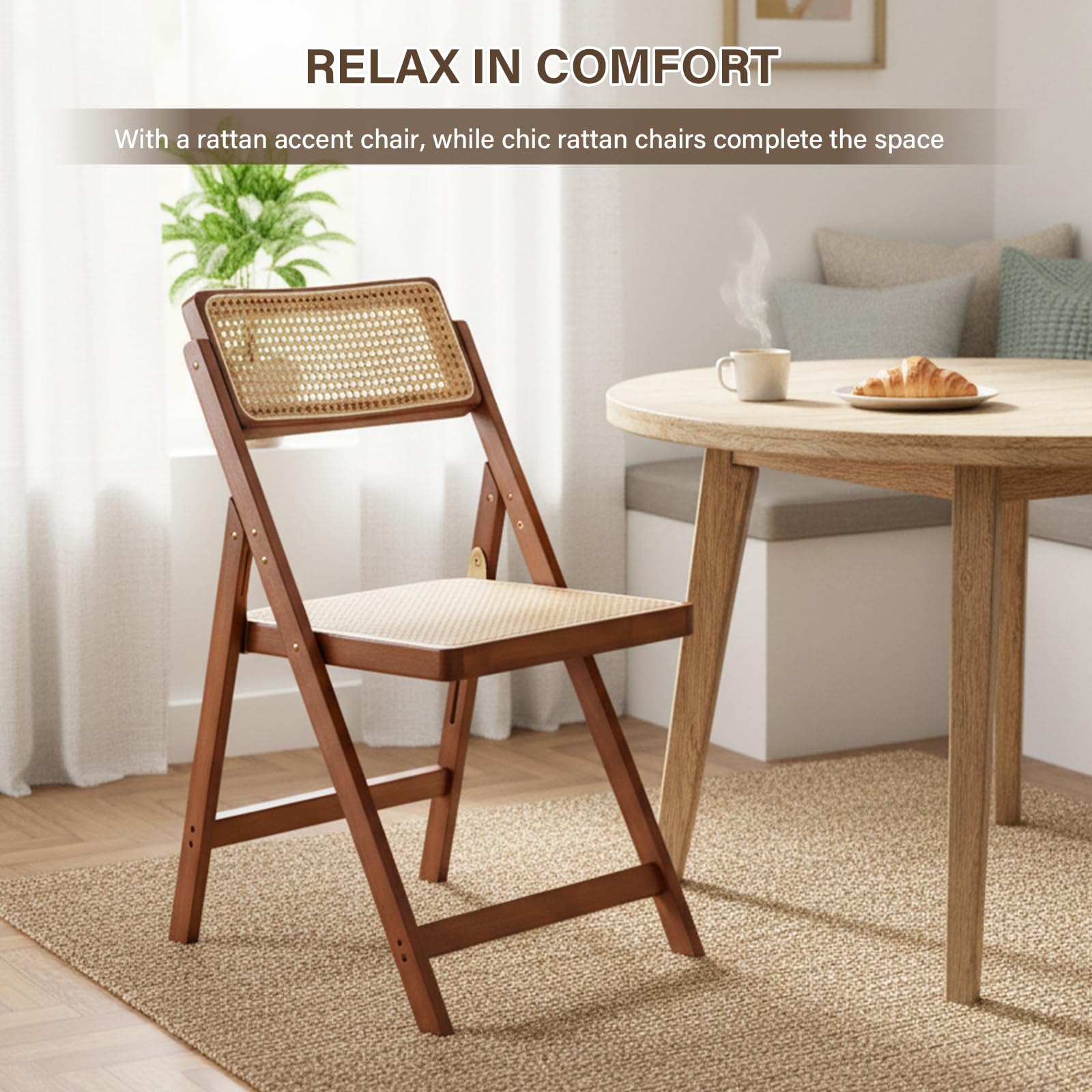 Dark Walnut Folding Chair with Rattan Seat & Back