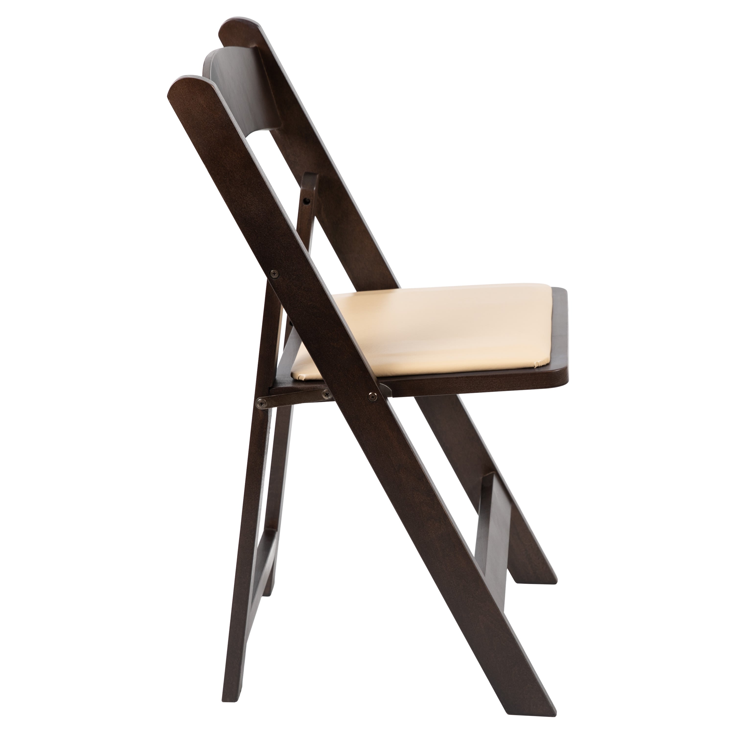 Mahogany Wood Folding Chair with Vinyl Padded Seat