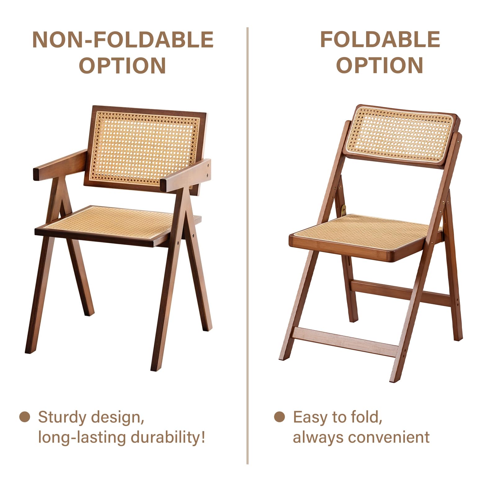 Dark Walnut Folding Chair with Rattan Seat & Back