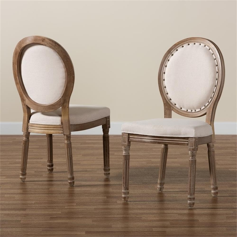 Wood Louis Chair-Beige Antique Brown Fabric