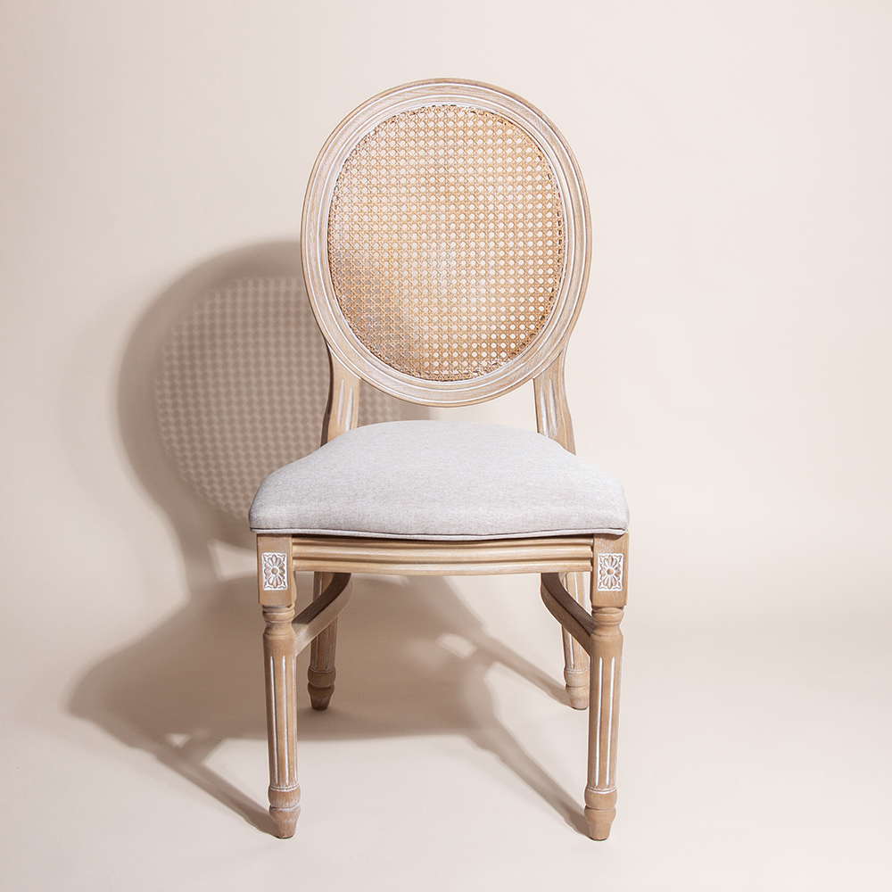 Rattan Back Limewash Louis Chair