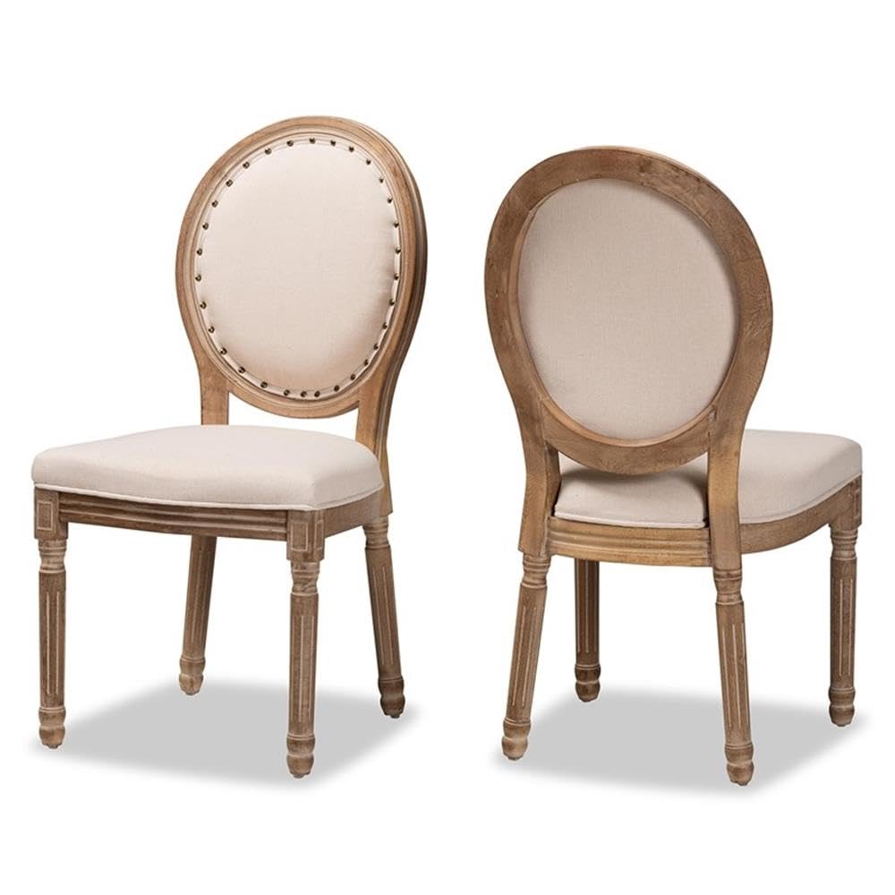 Wood Louis Chair-Beige Antique Brown Fabric