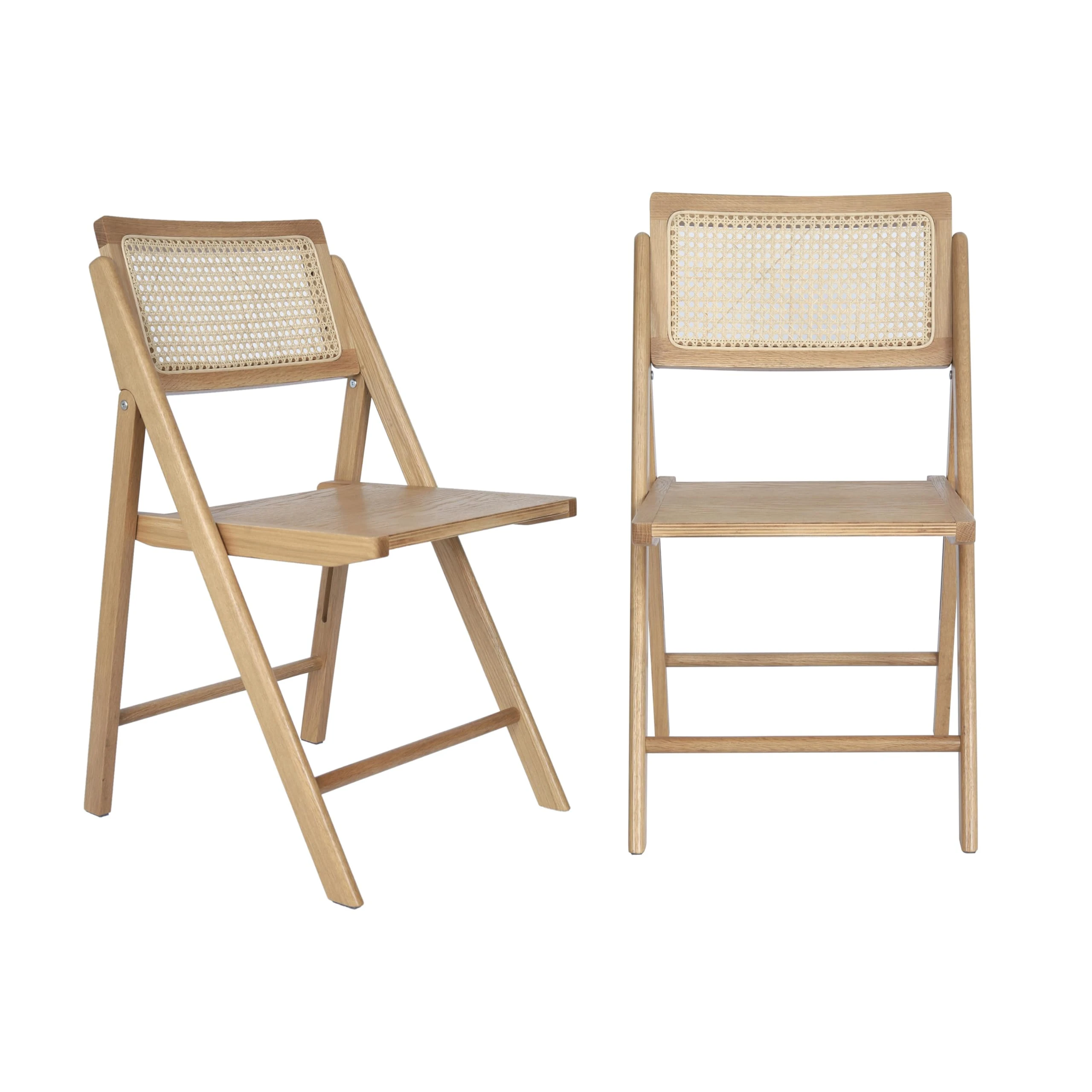 Sedia pieghevole in quercia con schienale in rattan