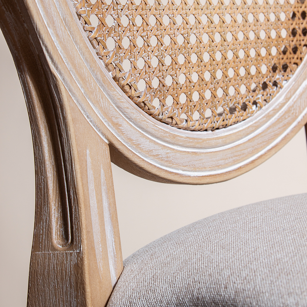 Rattan Back Limewash Louis Chair