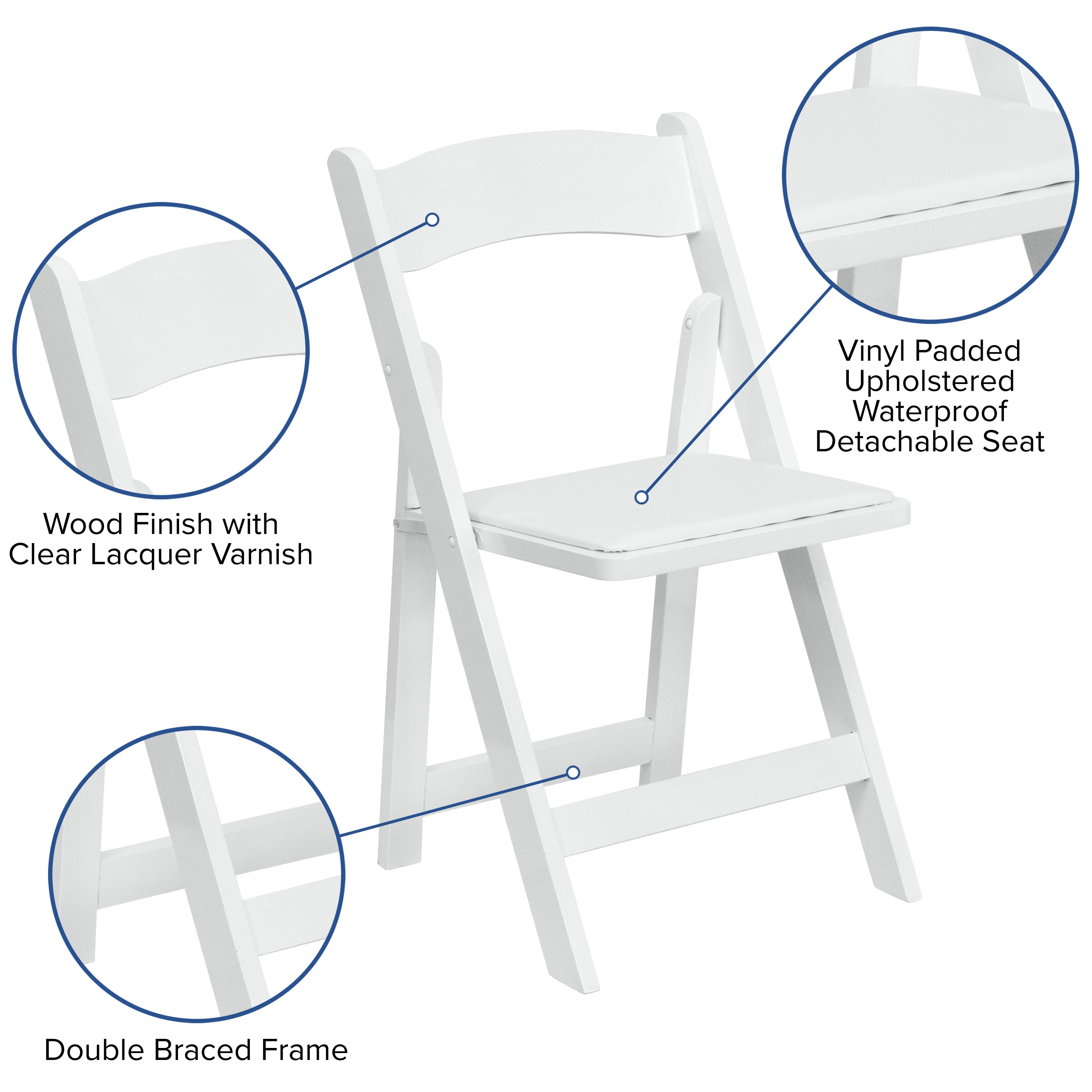 White Padded Wood Folding Chair