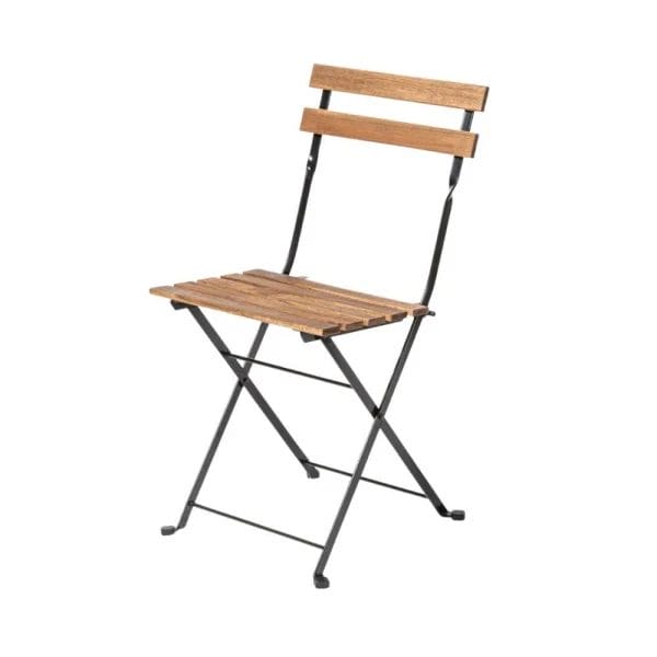 Wood & Black Metal Folding Bistro Chair