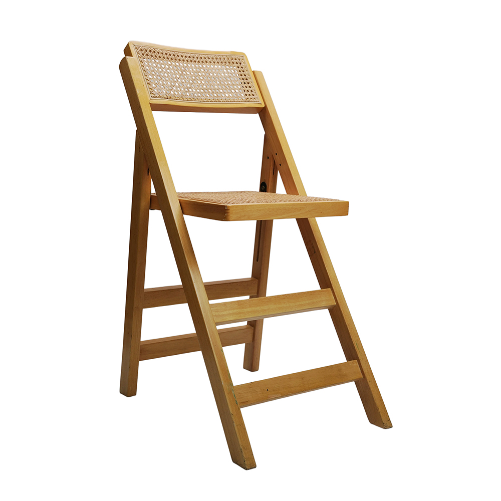 Natural Wood Folding Chair with Full Rattan Seat & Backrest