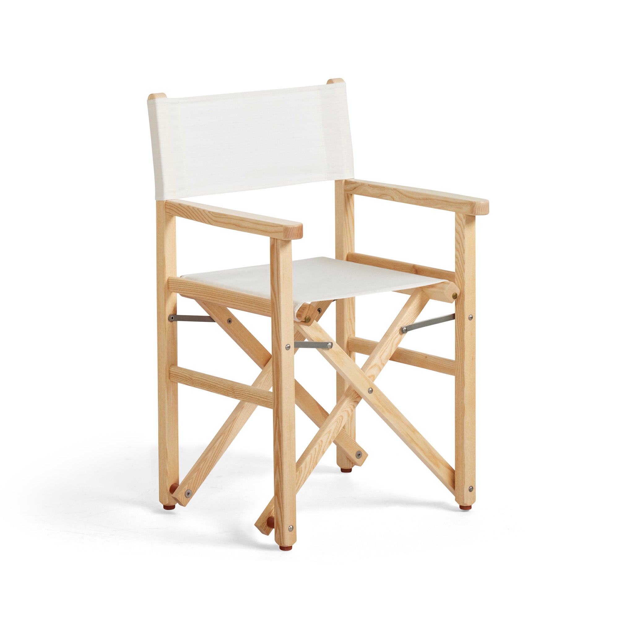 Folding Directors Chair - Natural Wood with Linen White Fabric