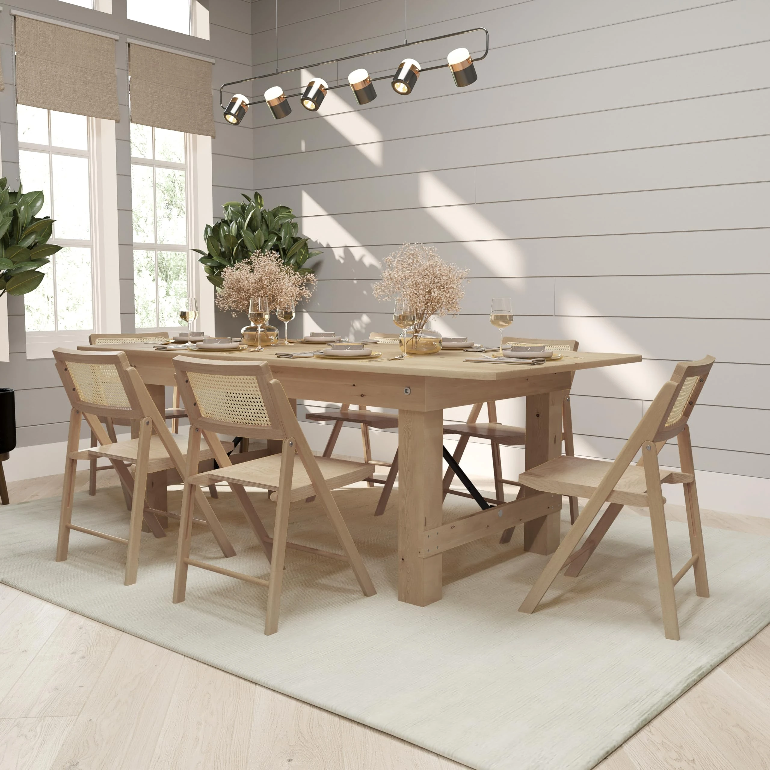Sedia pieghevole in quercia con schienale in rattan