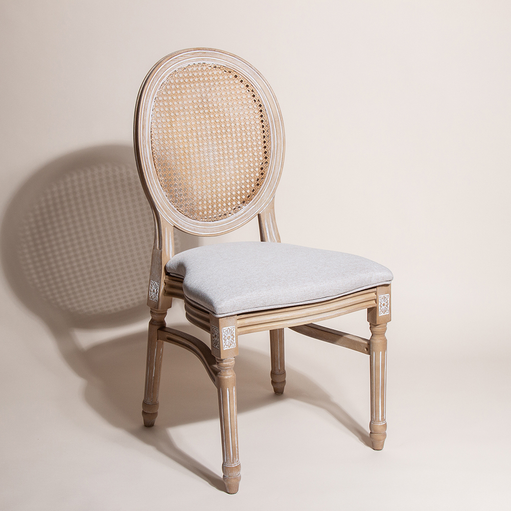 Rattan Back Limewash Louis Chair
