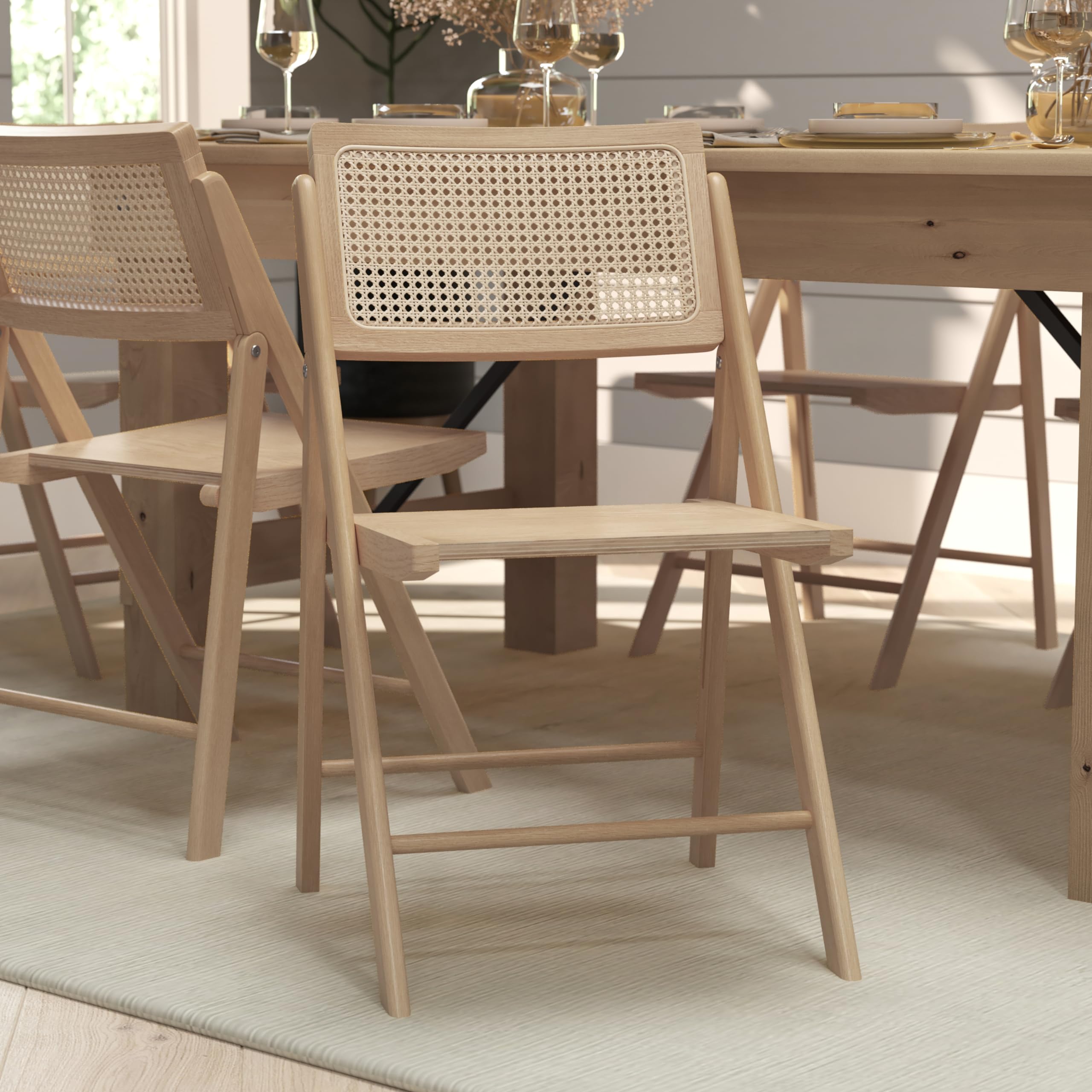 Oak Folding Chair with Rattan Backrest