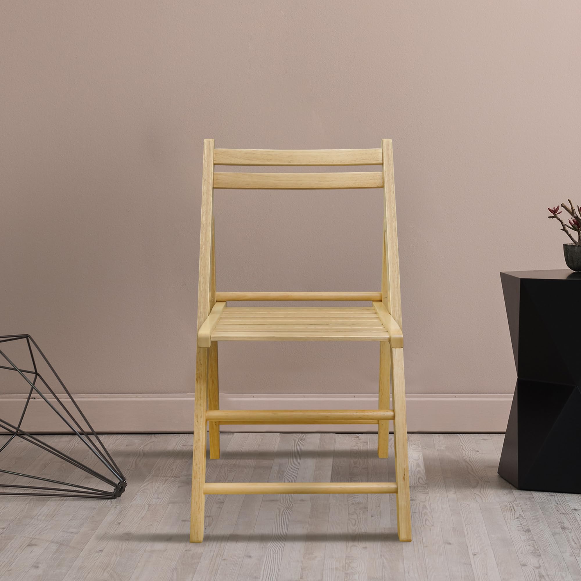 Natural Wood Slatted Folding Chair