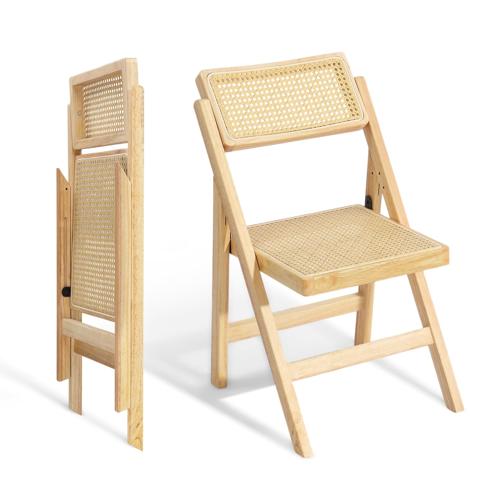 Natural Wood Folding Chair with Rattan Seat & Back