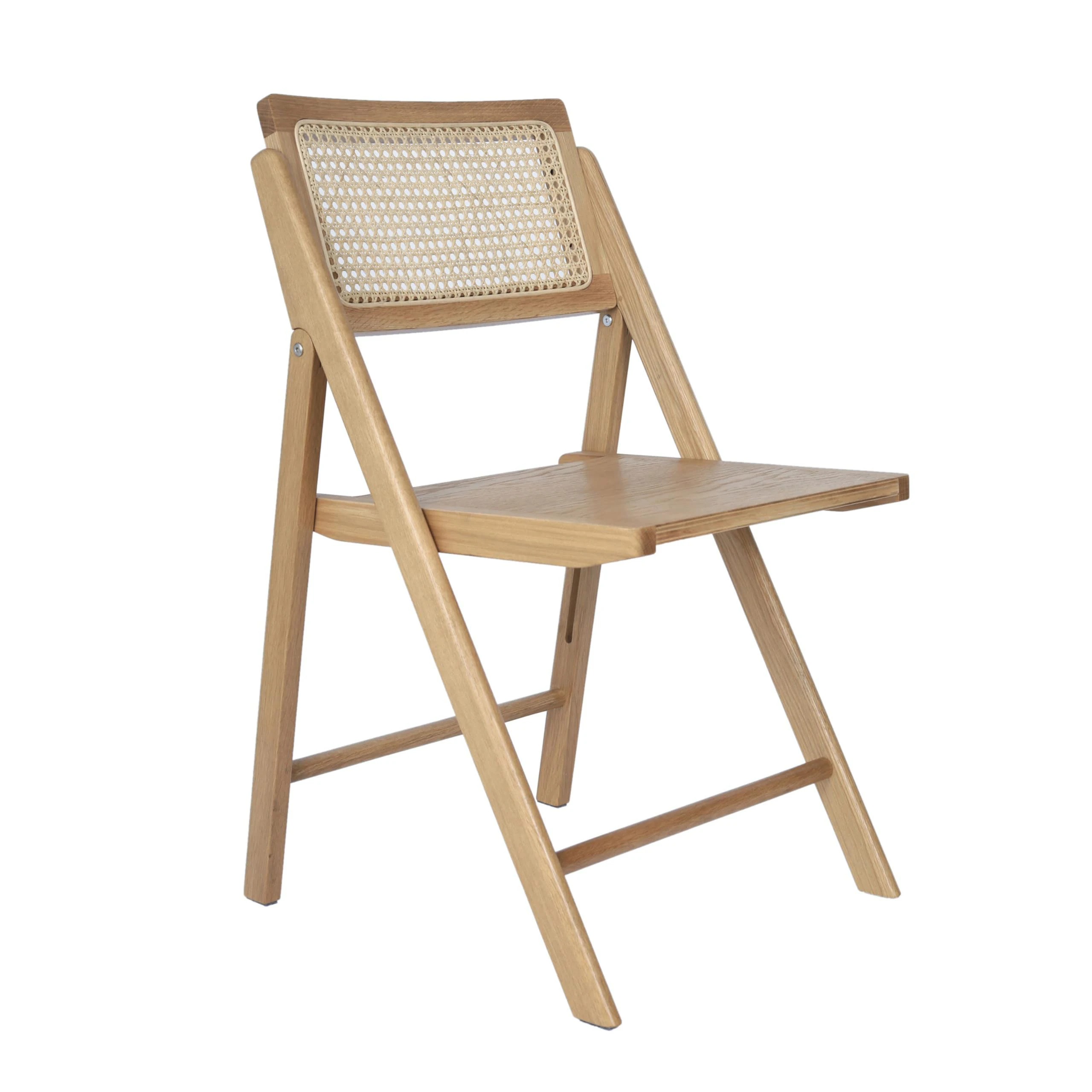Sedia pieghevole in quercia con schienale in rattan