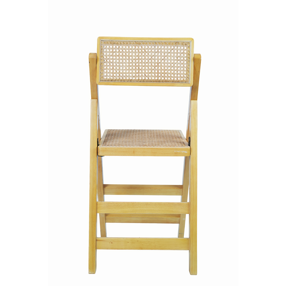 Natural Wood Folding Chair with Full Rattan Seat & Backrest