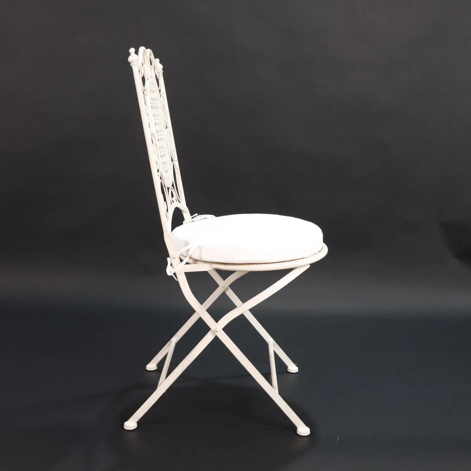 White Wrought Iron Bistro Folding Chair with Cushion