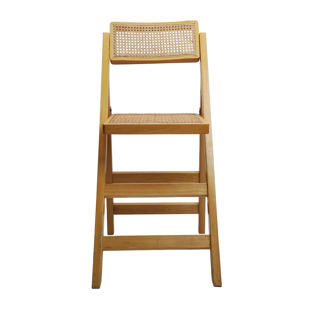 Natural Wood Folding Chair with Full Rattan Seat & Backrest