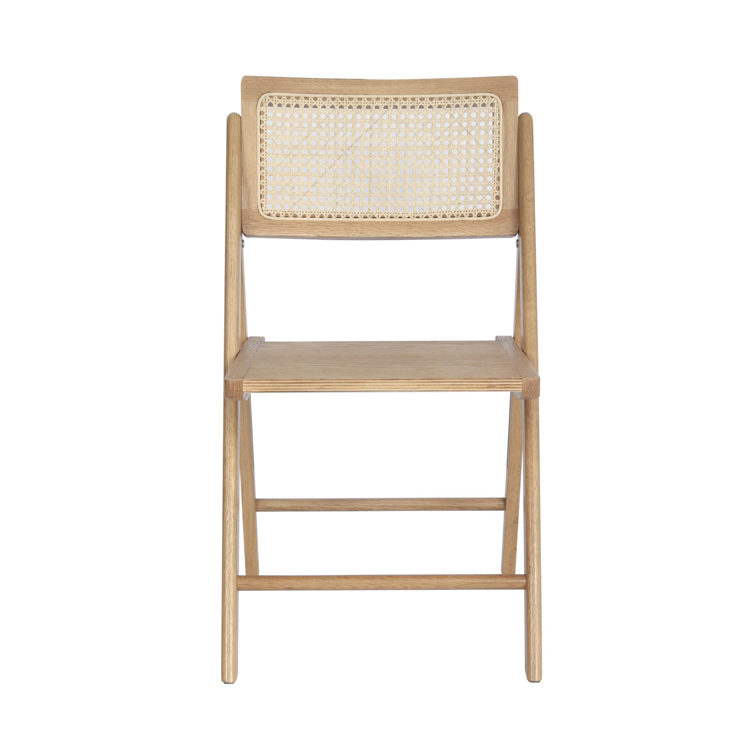 Oak Folding Chair with Rattan Backrest