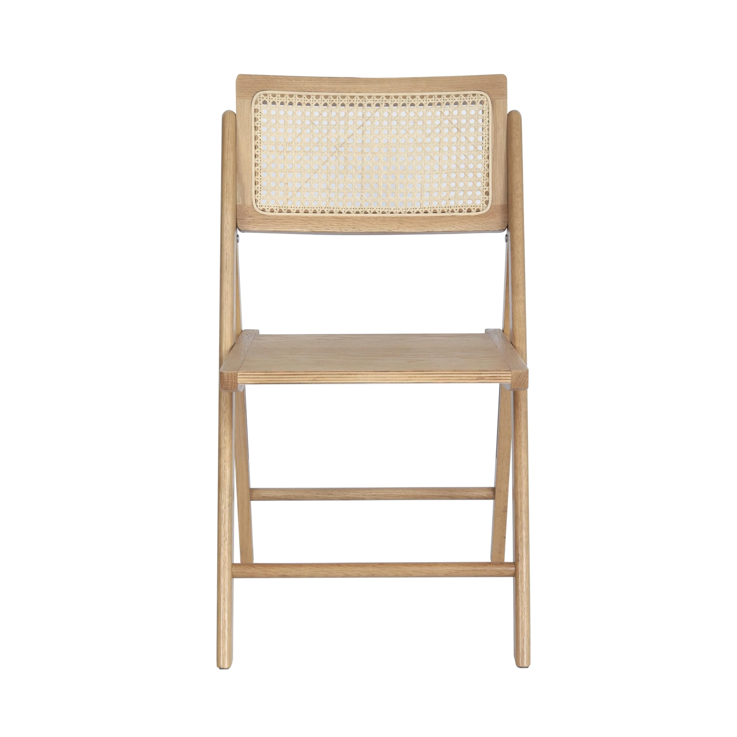 Sedia pieghevole in quercia con schienale in rattan