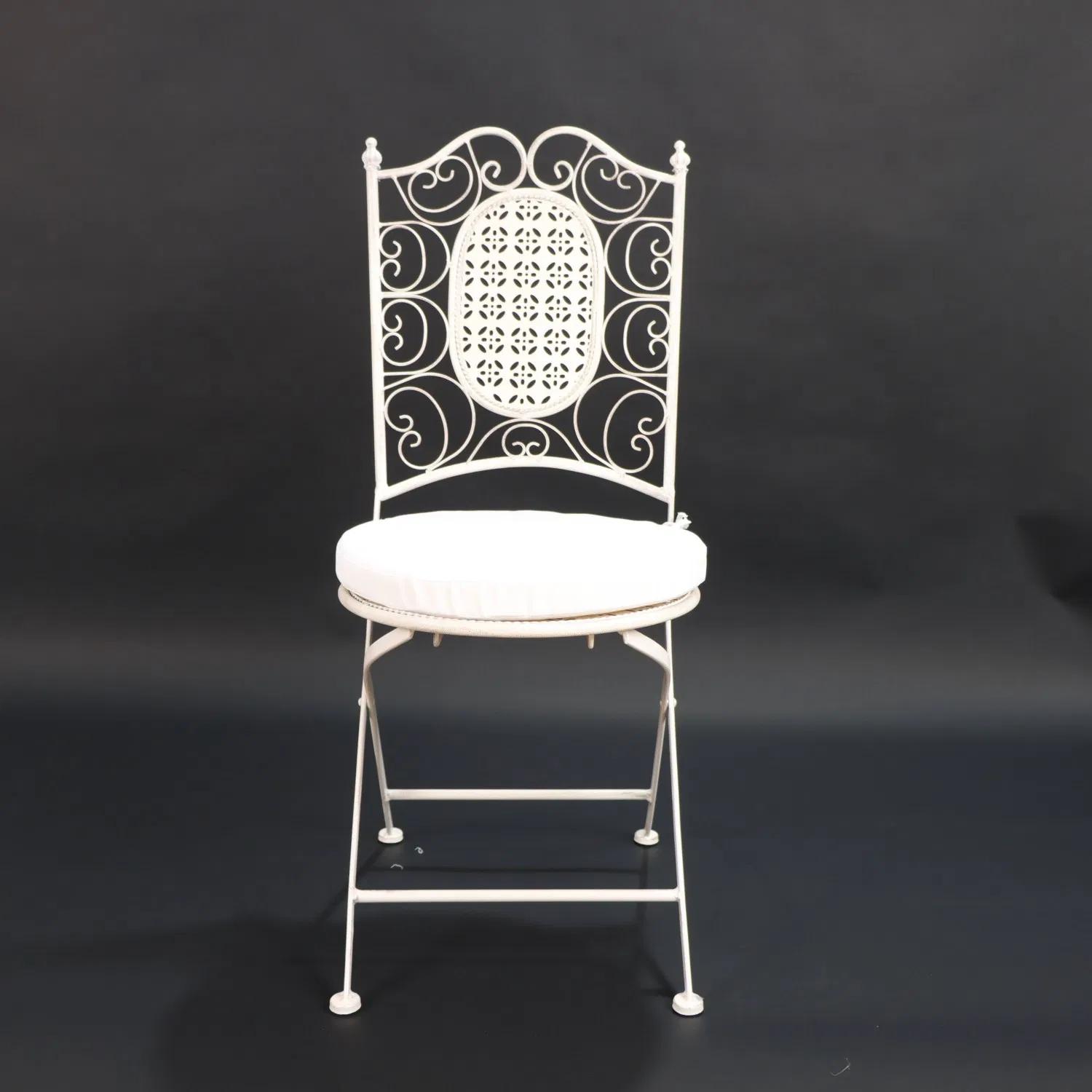 White Wrought Iron Bistro Folding Chair with Cushion