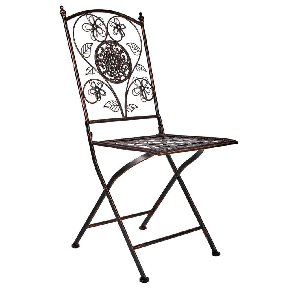 Distressed Bronze Floral Wrought Iron Bistro Folding Chair