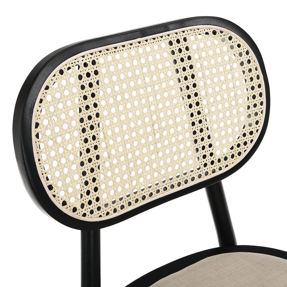 Sedia in legno con schienale in rattan-Nero