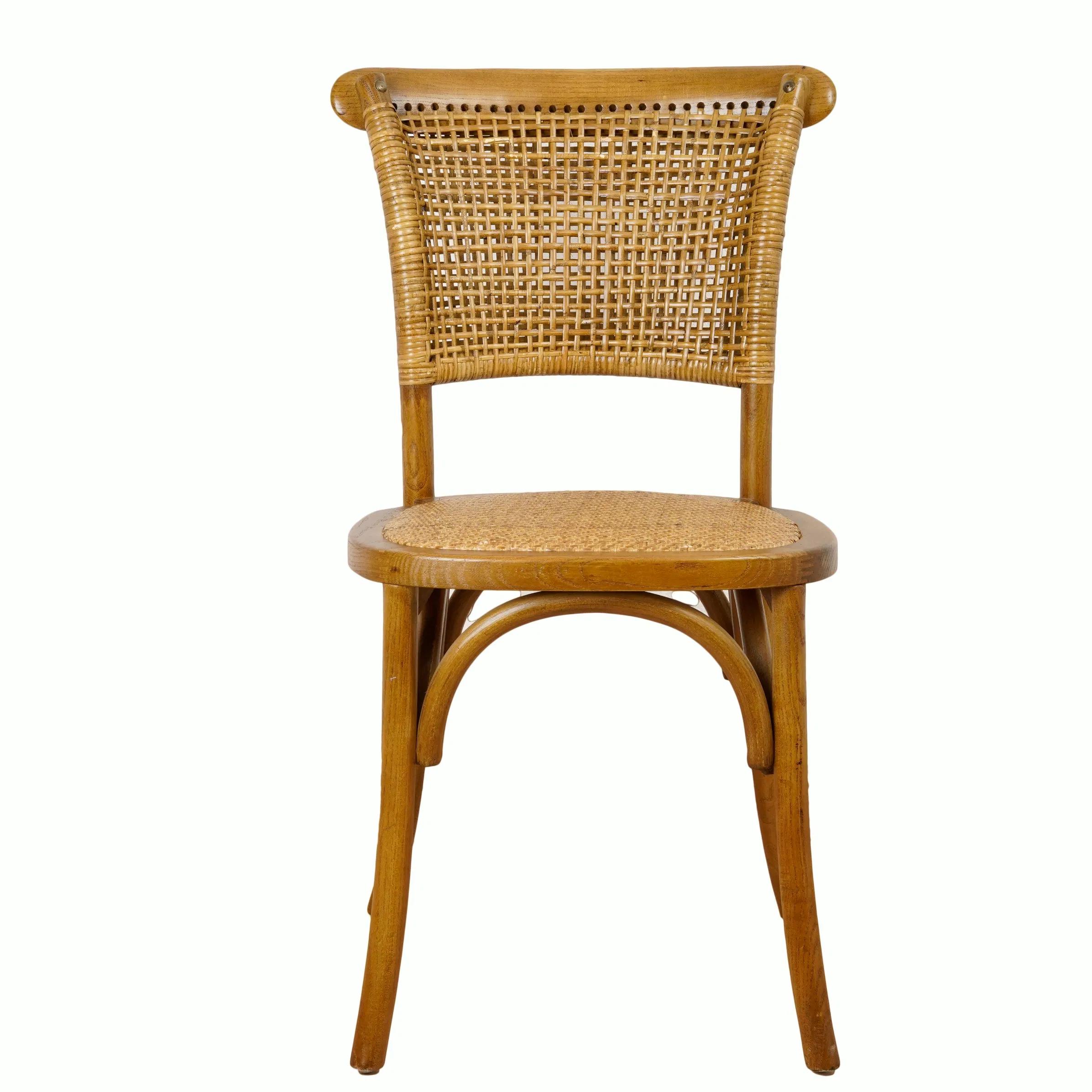 Antique Honey Tone Rattan Weave High Back Chair