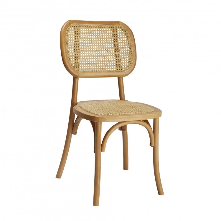 Sedia in legno con schienale in rattan naturale