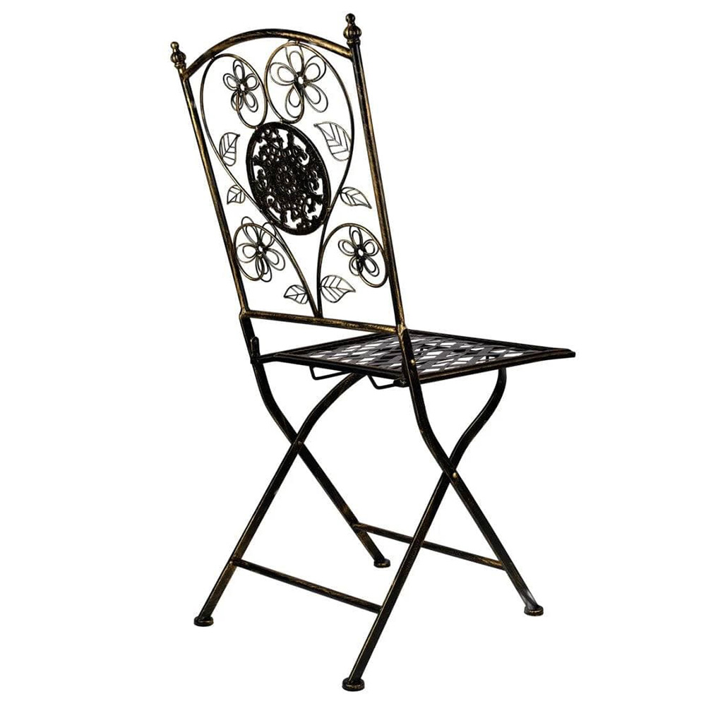 Vintage Copper Gold Brushed Floral Wrought Iron Bistro Folding Chair