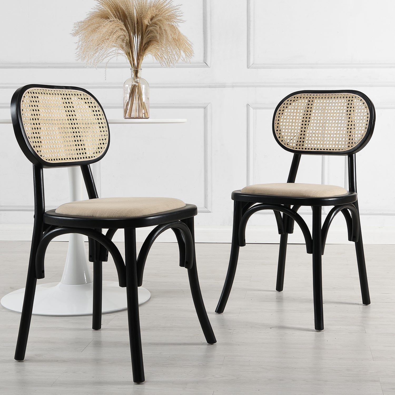 Wood Chair With Rattan back-Black