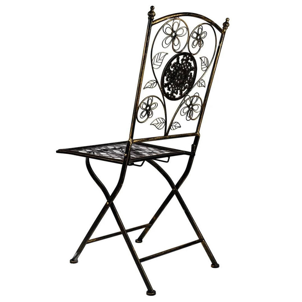Vintage Copper Gold Brushed Floral Wrought Iron Bistro Folding Chair
