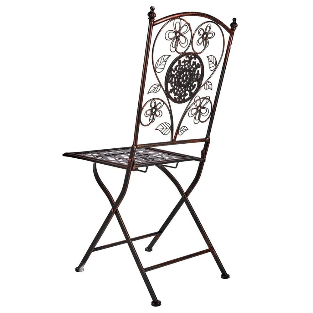 Distressed Bronze Floral Wrought Iron Bistro Folding Chair