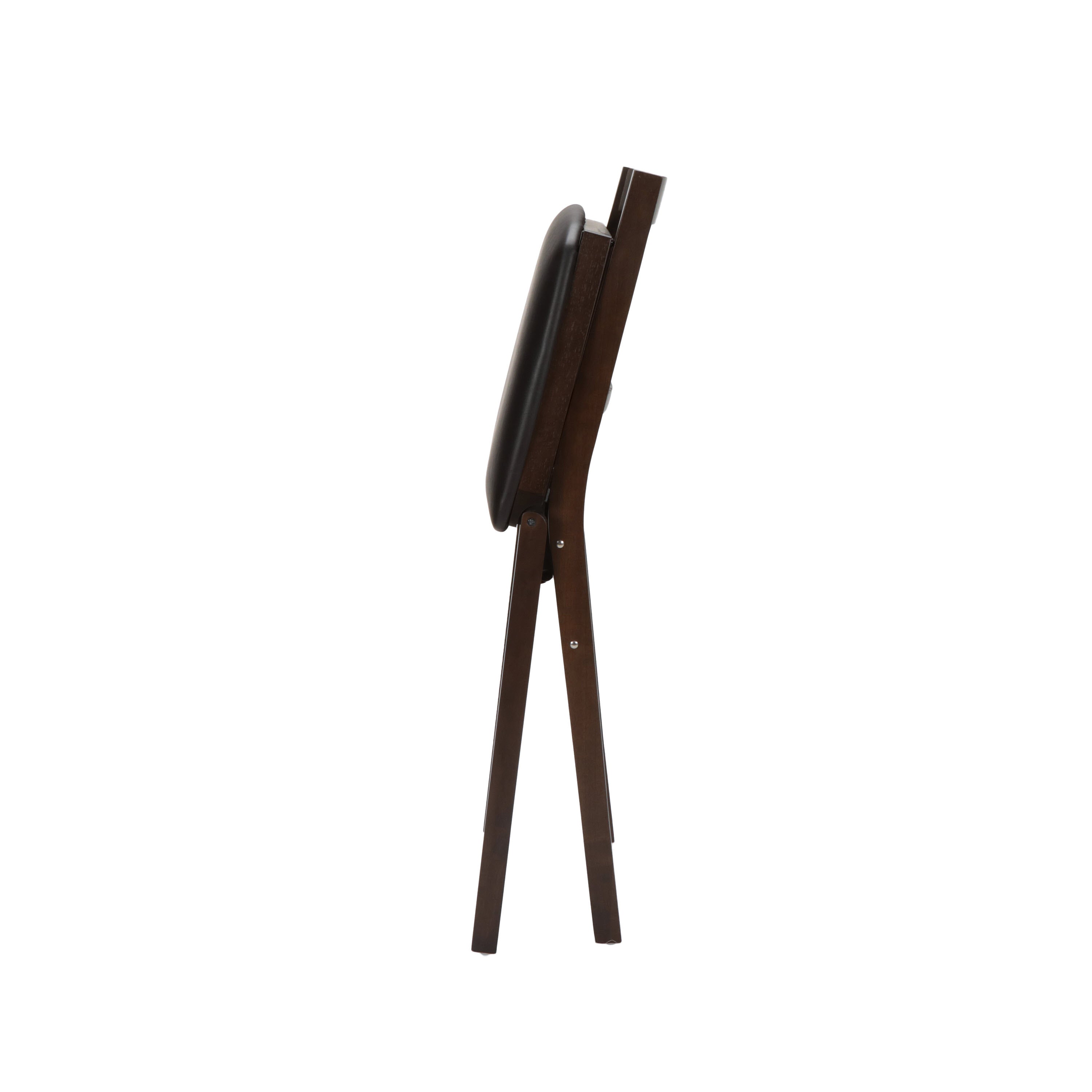 Folding Dark Wood Counter Stool with Black PU Cushion