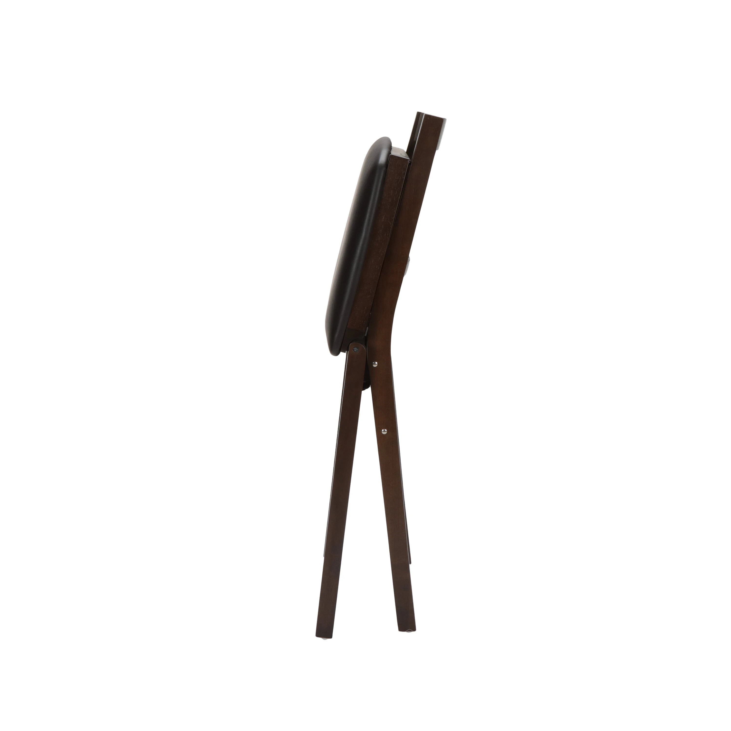 Sgabello da bancone pieghevole in legno scuro con cuscino in PU nero