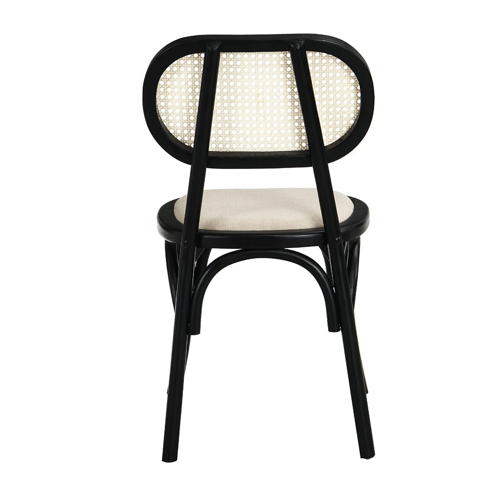 Sedia in legno con schienale in rattan-Nero