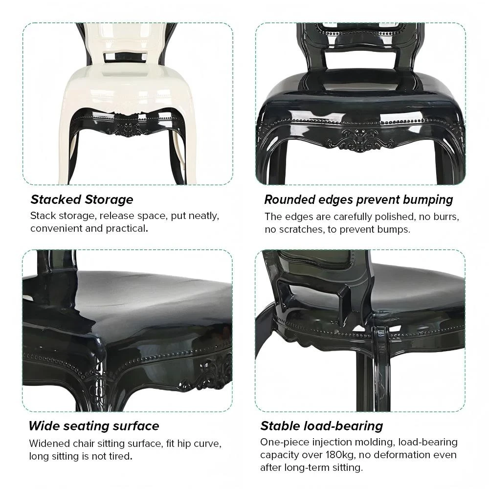Sedia impilabile in plastica nera Royal Princess Bella