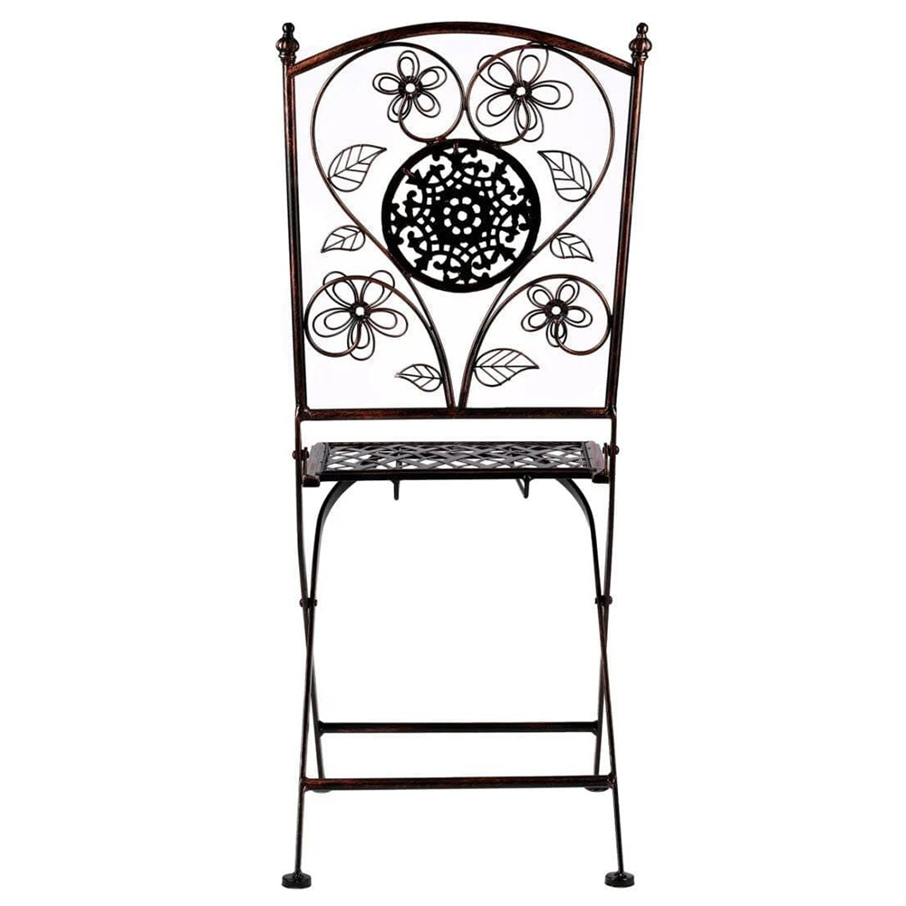 Distressed Bronze Floral Wrought Iron Bistro Folding Chair