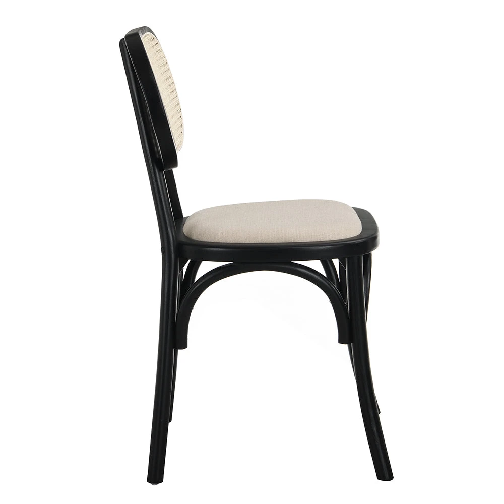 Sedia in legno con schienale in rattan-Nero
